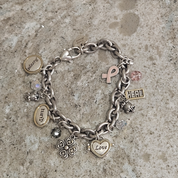 Brighton Power of Pink Chunky Silver Plated Charm Bracelet - Picture 2 of 9